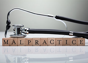 Stethoscope Over Malpractice Wooden Block