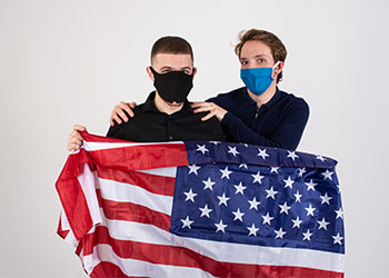 Gay couple with US Flag