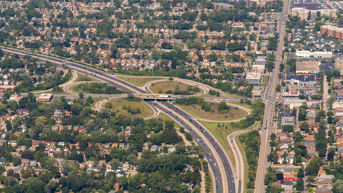 Aerial view of houses in Skokie, Illinois