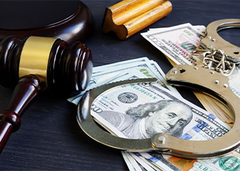 Gavel, handcuffs and money