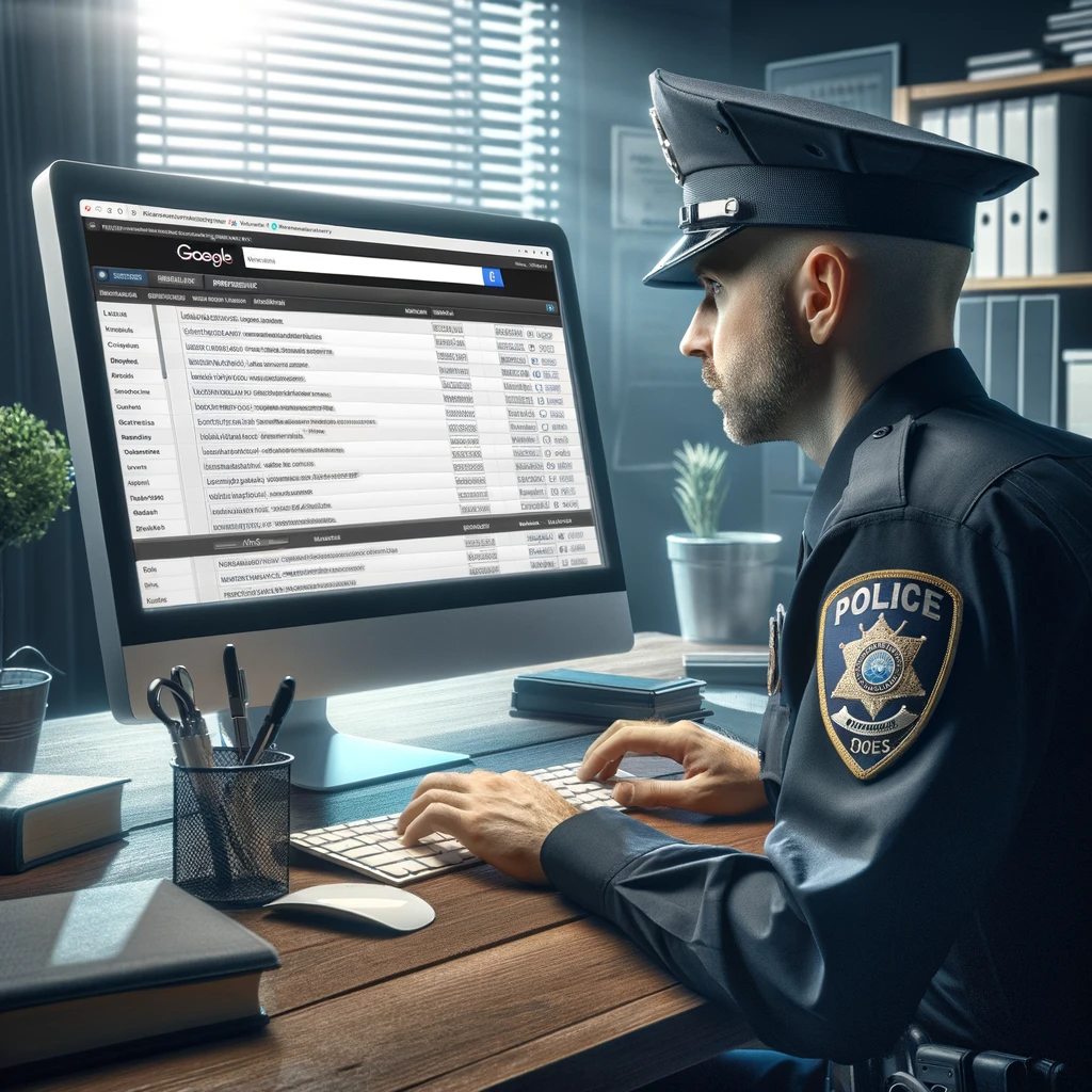  police officer is examining someone's search history on a computer