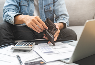 Male hand open empty wallet not have budget of money