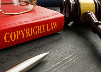 Copyright law book and gavel