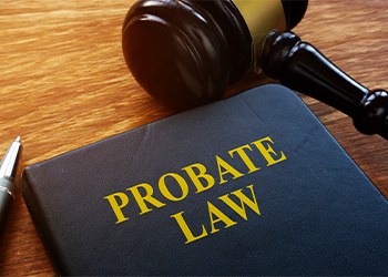 Probate Law book and wooden gavel in the court