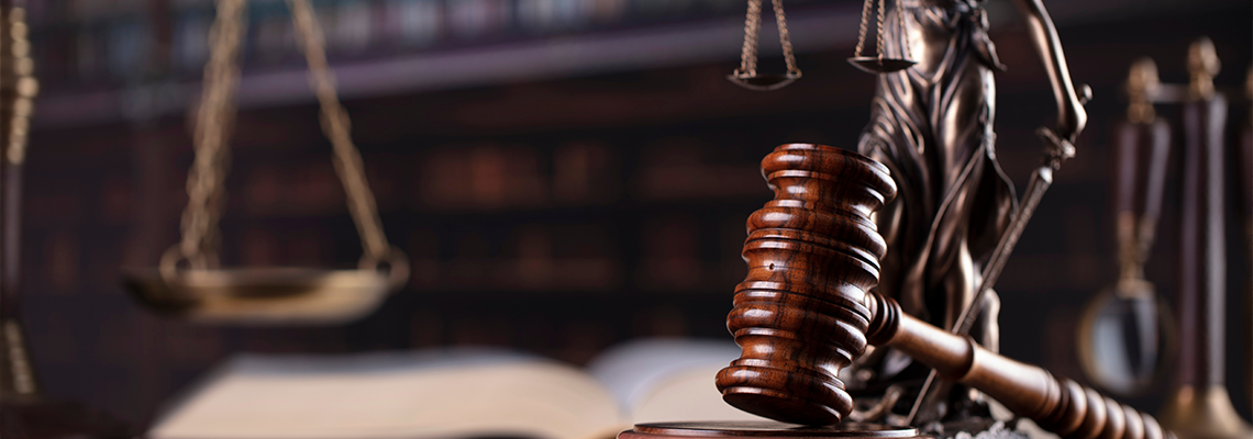 Themis statue and judge gavel in the law faculty library