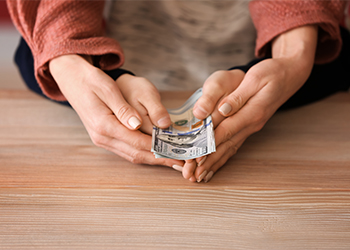 Woman with her son holding dollar banknotes