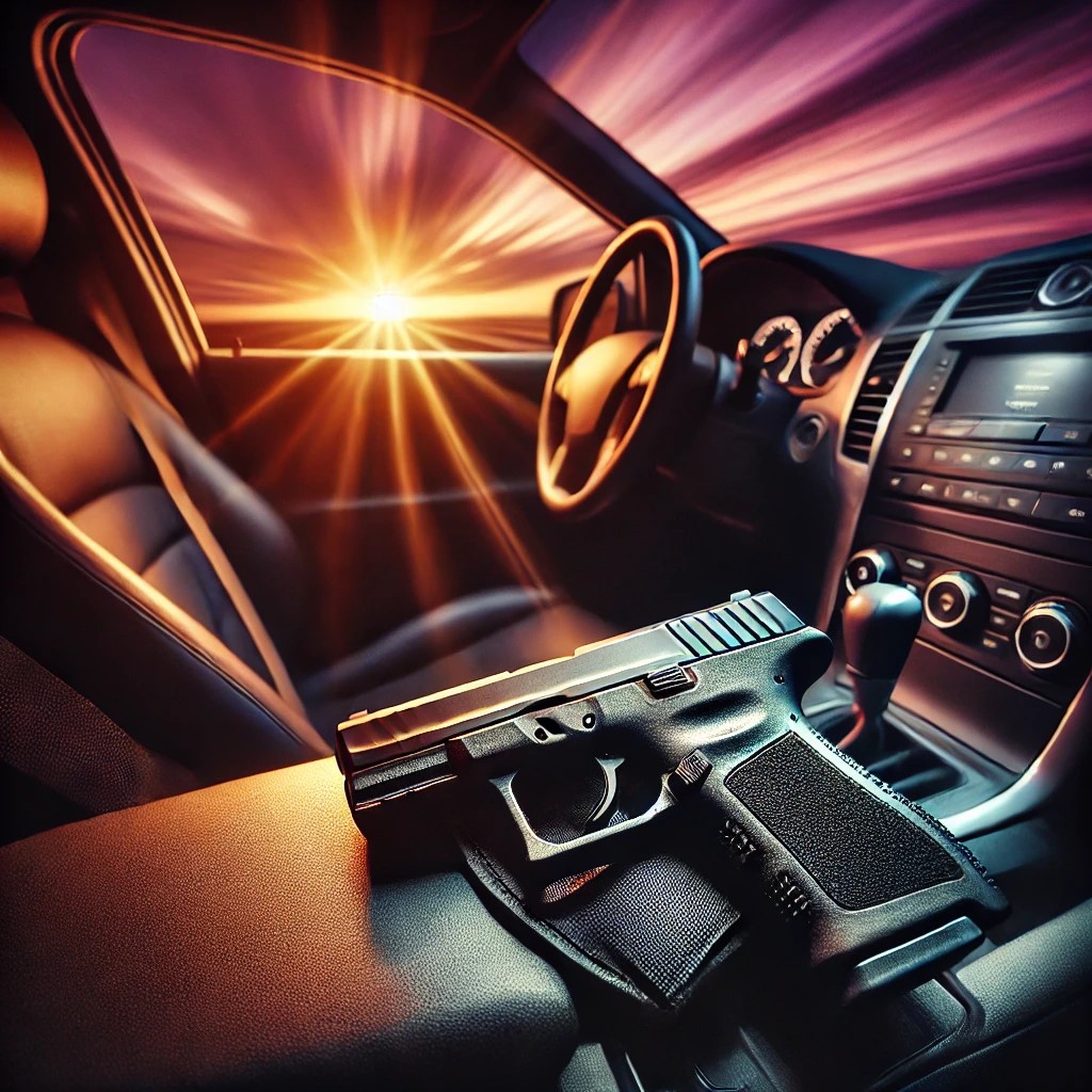 handgun holstered inside the car