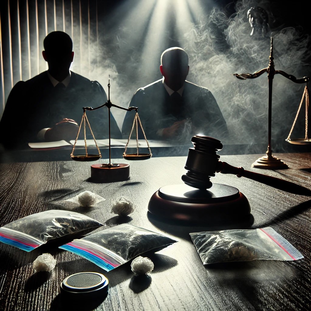 A courtroom scene with a judge's gavel