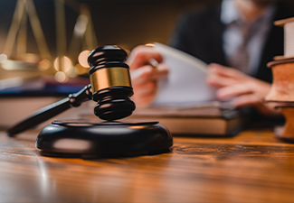 Gavel hammer in court courtroom for crime judgement