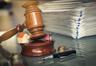 Divorce process or family separation concept with lawyer hammer