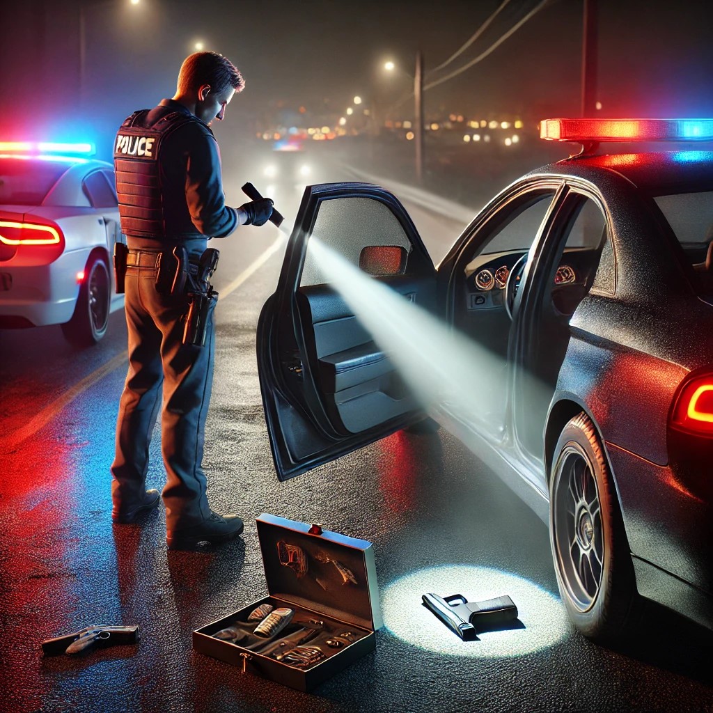 courtroom scene depicting a traffic stop scenario
