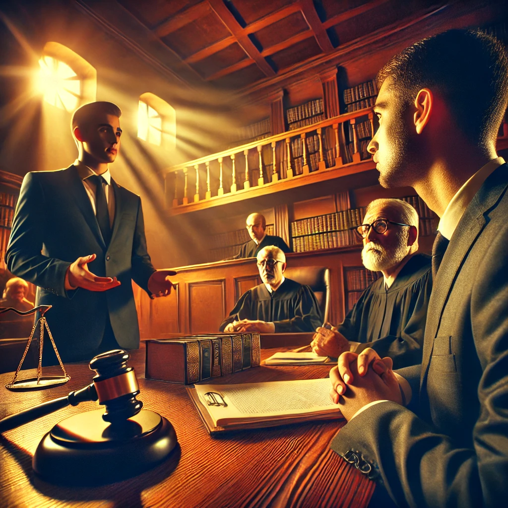 courtroom scene depicting a traffic stop scenario