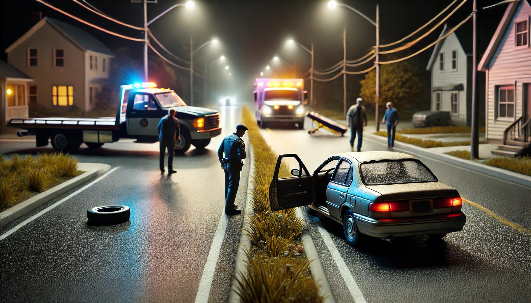 nighttime roadside scene