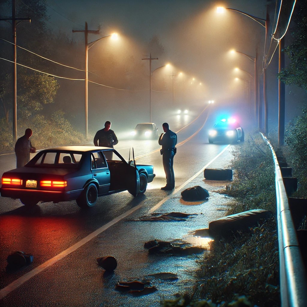 nighttime roadside scene