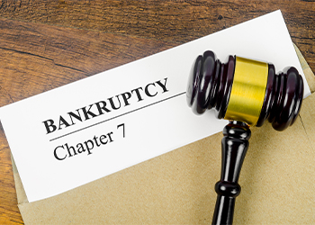 Bankcrupty Chapter 7 text on Document form and Wooden Gavel 