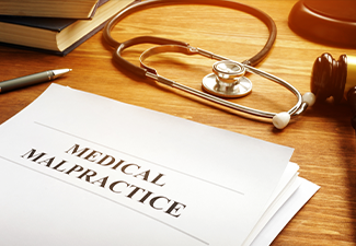 Medical malpractice report and stethoscope