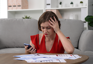 Woman worry about financial bankruptcy risk
