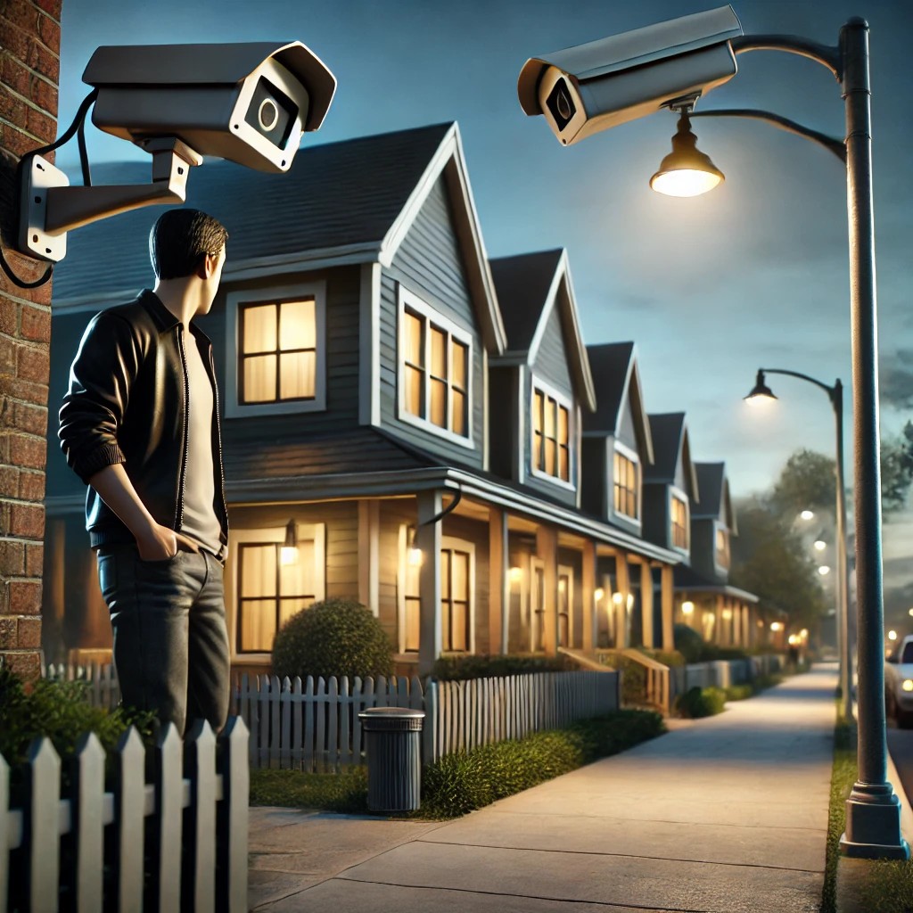 suburban neighborhood at dusk