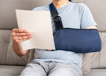 Man with injured hand reading letter