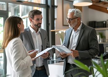 Real estate agents dealing with businessman for commercial property lease