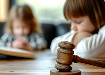 Gavel with blurred child in the background