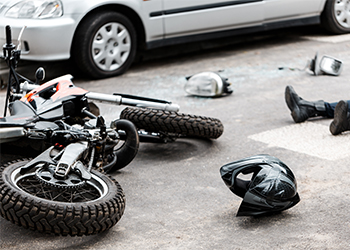 Motorcycle on road after accident