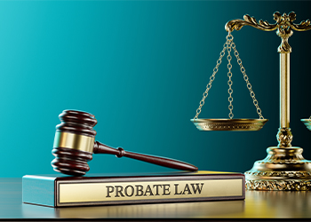 Probate law book, gavel and scale of justice