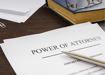 Power of attorney POA legal document and pen
