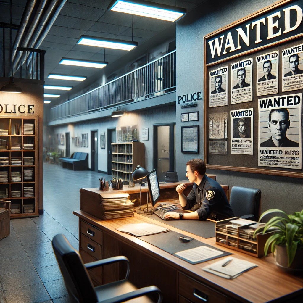 A realistic depiction of the interior of a police station