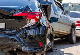 Modern car accident involving many cars on the road