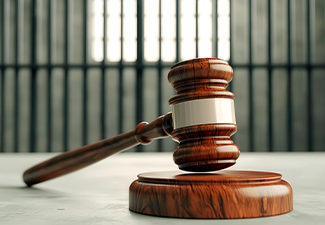 A detailed image of a wooden gavel resting on a round base