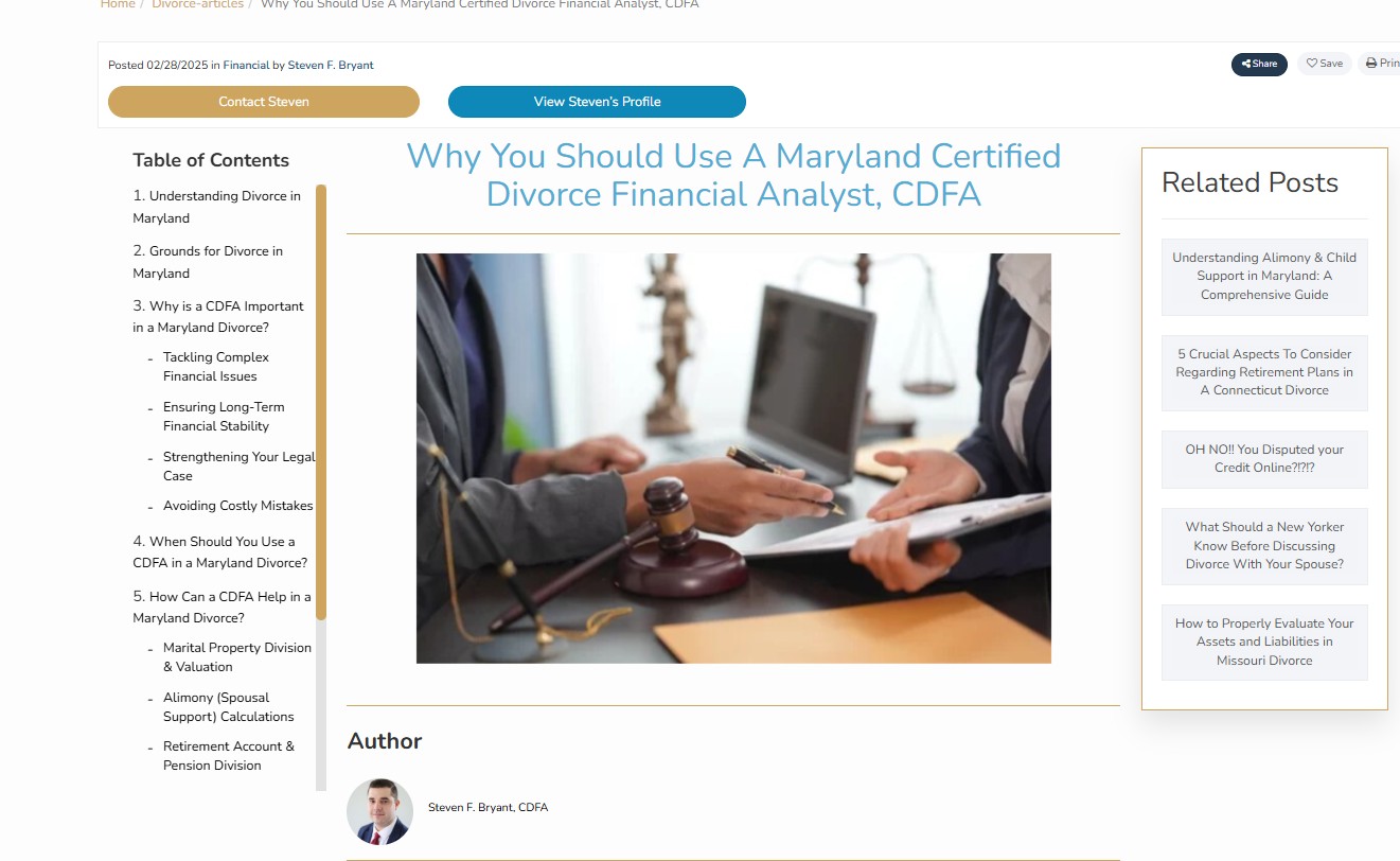 Why You Should Use A Maryland Certified Divorce Financial Analyst, CDFA