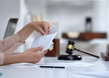 Divorced woman holding envelope with spousal support money