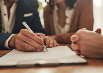 Couple signing pre/post nuptial agreement together