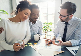 Family couple consultations with a lawyer or insurance agent