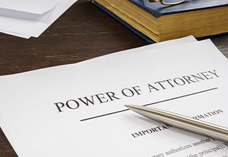 Power of attorney POA legal document and pen