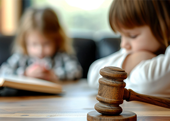 Gavel with blurred children in the background