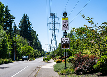 School zone sign and electronic sign that displays your speed