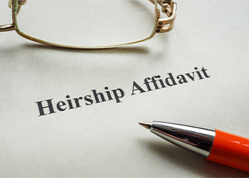Document about heirship affidavit, glasses and pen