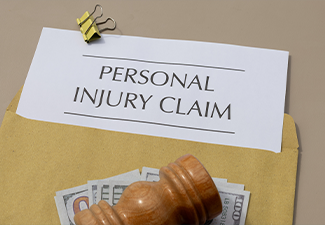 Personal Injury Claim and Money on Wooden Desk