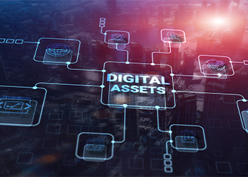 Digital Assets word with related icon on virtual screen