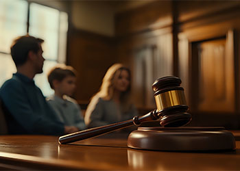Gavel with blurred family in the background