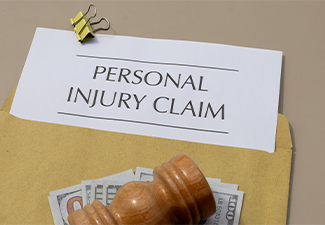 Personal Injury Claim and Money on Wooden Desk