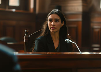 Woman speaking in court