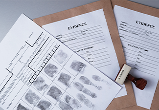 Fingerprint card and paper envelopes for packaging evidence