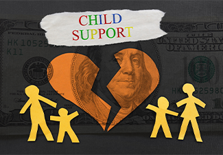 Child support on a paper and family figure
