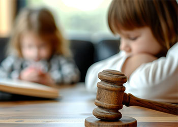 Close up of gavel with blurred child in the background