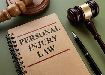 Personal Injury Law book with gavel on table