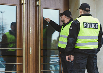 Police knocking on door for search