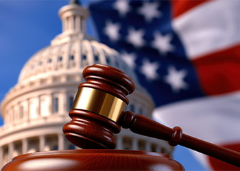 Capitol building, American flag and gavel